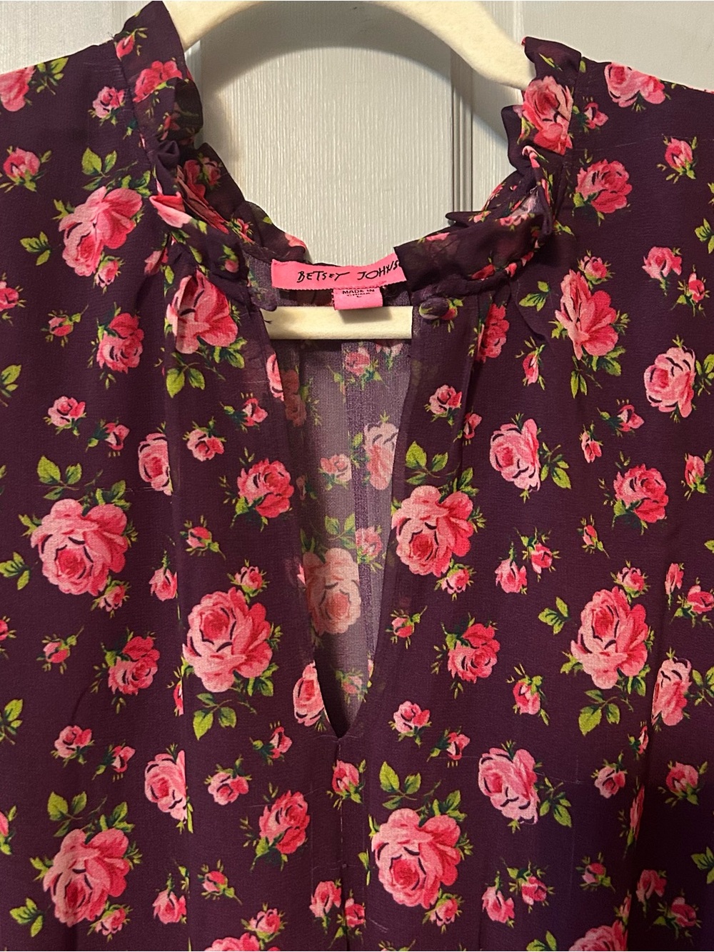 Betsey Johnson Romantic Floral Roses Maxi Dress Burgundy Pink Cottagecore Boho L - Picture 5 of 16